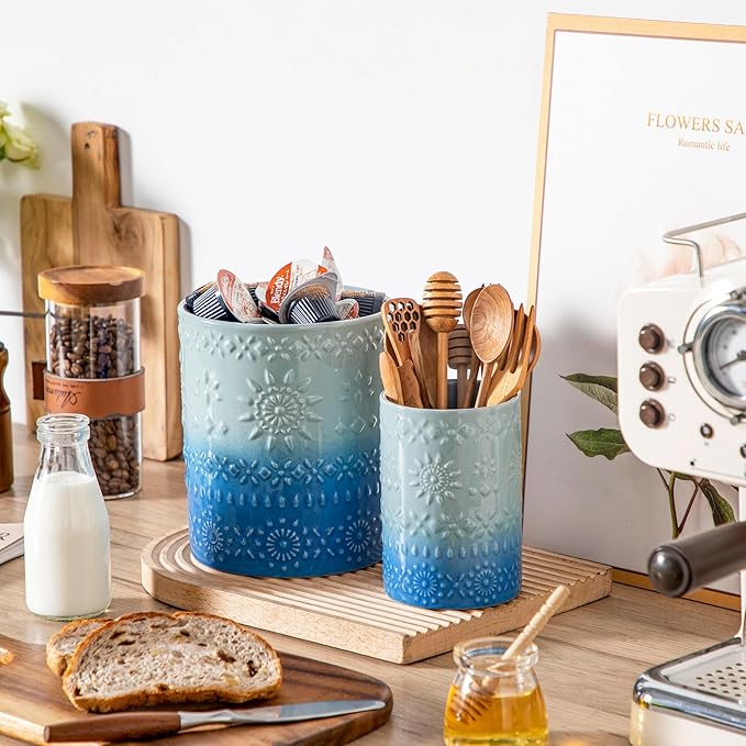 LOVECASA Utensil Holder, 7.2"+5.4" Ceramic Utensil Holder - Image 5
