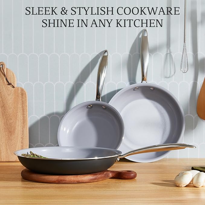 KITEXPERT Non Stick Frying Pans Set, Titanium Ceramic Pan Skillet Set Non Toxic - Image 7