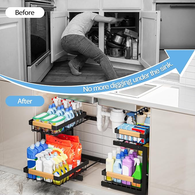 ADBIU Under Sink Organizer XL Size, 2 Packs 2 Tier Expandable Height Under-Sink - Image 6