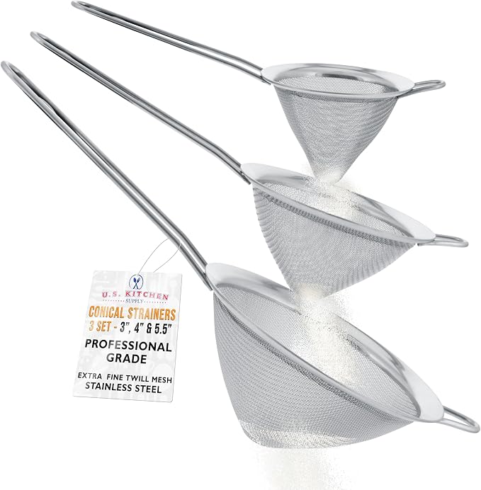 U.S. Kitchen Supply Set of 3 Stainless Steel Conical Strainers by USKitchenSupply