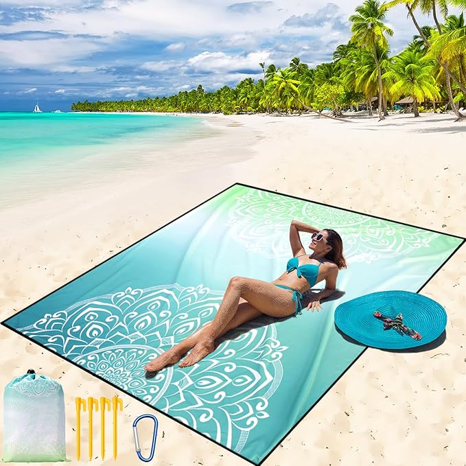 WIWIGO Beach Blanket Waterproof Sandproof Beach Mat 79" X 83"/10'x9'for 2-8 by WIWIGO