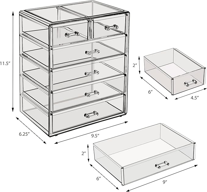 Sorbus Acrylic Makeup Organizer Set, 6-Drawer Vanity & Countertop Cosmetic - Image 3