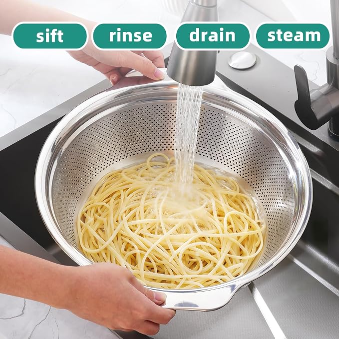 Colander for Kitchen Stainless Steel, 4QT Rice Strainer Bowl - Image 4
