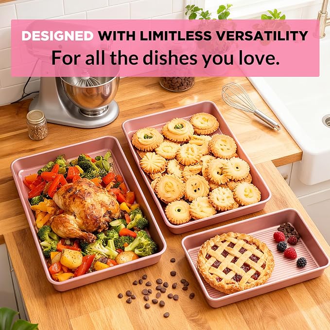 Professional Non-Stick Baking Sheets Set, 3-Piece Heavy Duty Carbon Steel - Image 4