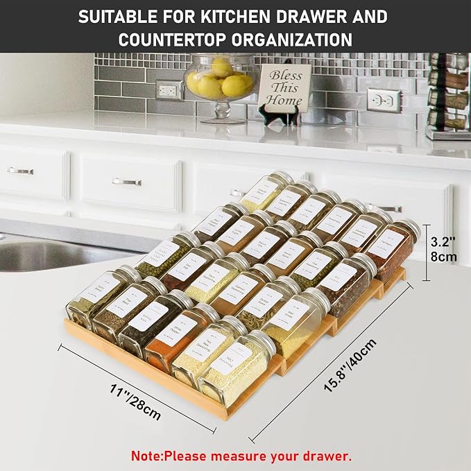 Spice Drawer Organizer with 24 Spice Jars, 216 Labels, 25 Non-slip Rubber - Image 7
