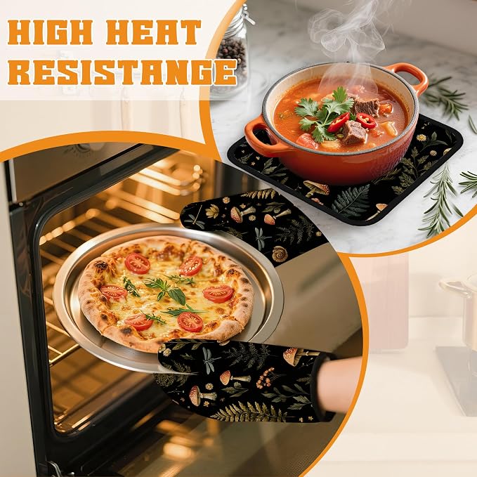 Mushroom Forest Plant Oven Mitts and Pot Holders, Dragonfly Heat Resistant Oven - Image 6
