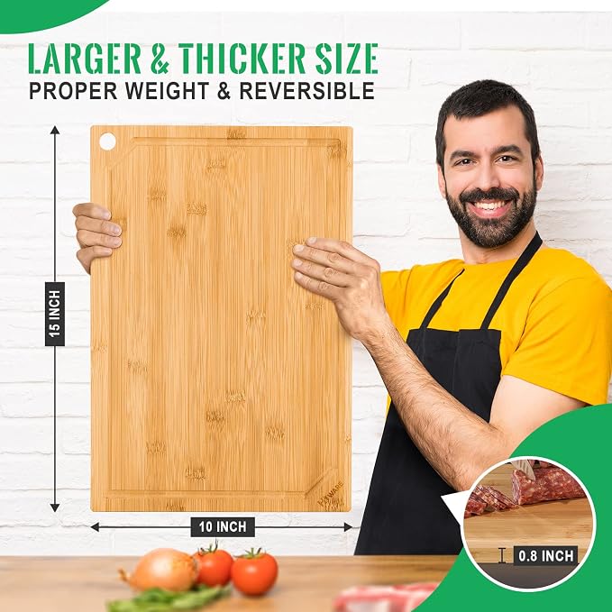 Hiware Bamboo Cutting Board for Kitchen, Heavy Duty Wood Cutting Board - Image 2
