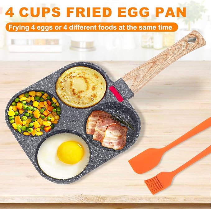 AHFLRITO 4-Cup Egg Pan Nonstick, Healthy Aluminum Omelette Pan, Breakfast - Image 2