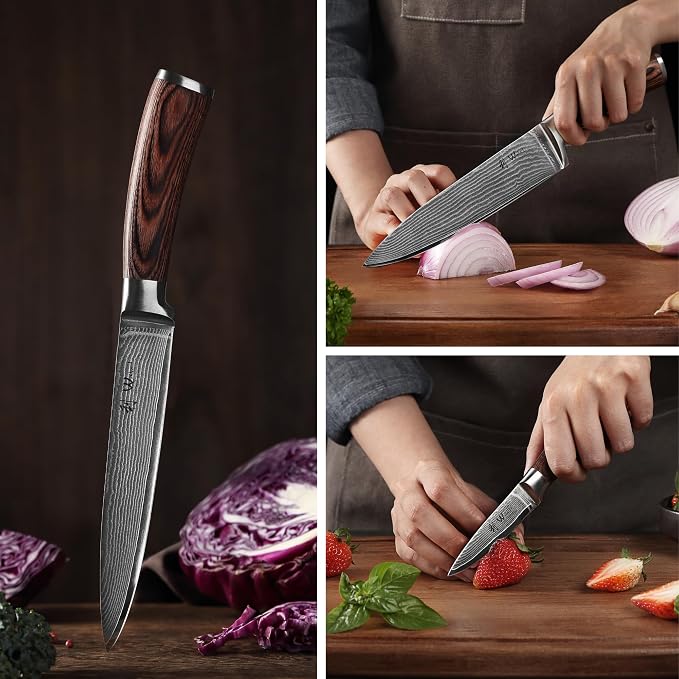 Wakoli EDIB 5-Piece Damascus Knife Set, Professional Kitchen Knives made of - Image 8