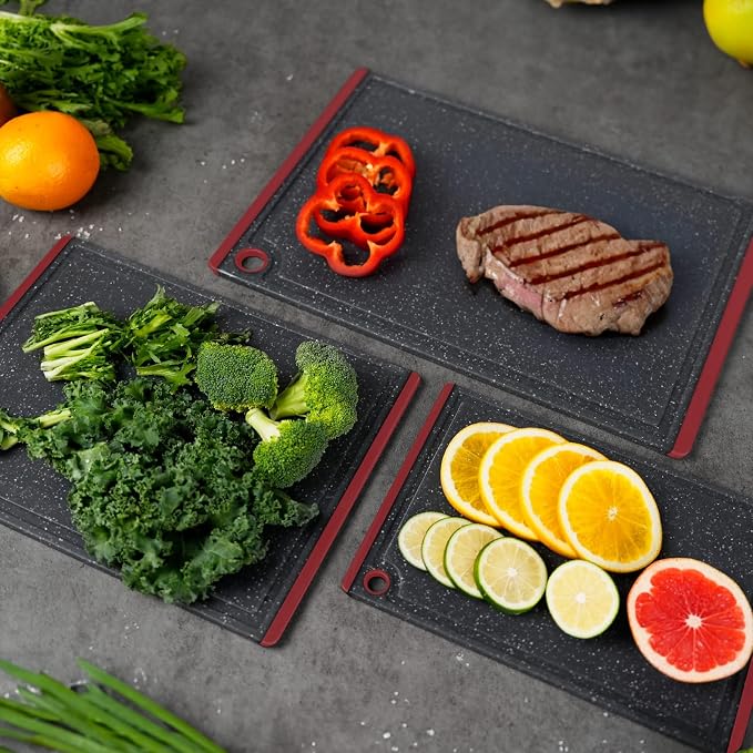 Kikcoin Plastic Cutting Boards for Kitchen, 3-Piece Large Cutting Board Set - Image 5