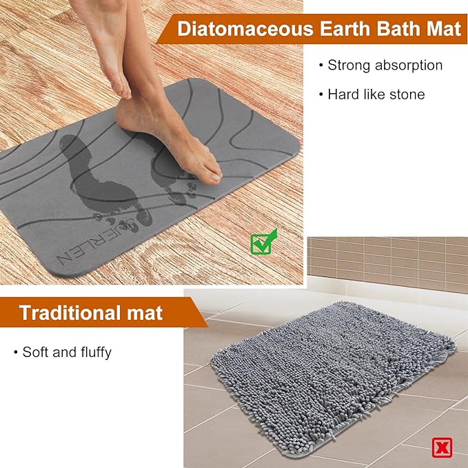 JUERLEN 2 Pack Diatomaceous Earth Shower Mat, Stone Bath Mat, Nonslip Super - Image 3
