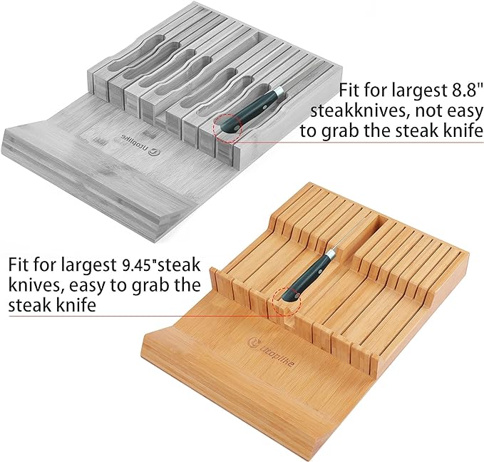 Utoplike In-drawer Knife Block Bamboo Kitchen Knife Drawer Organizer Large - Image 5
