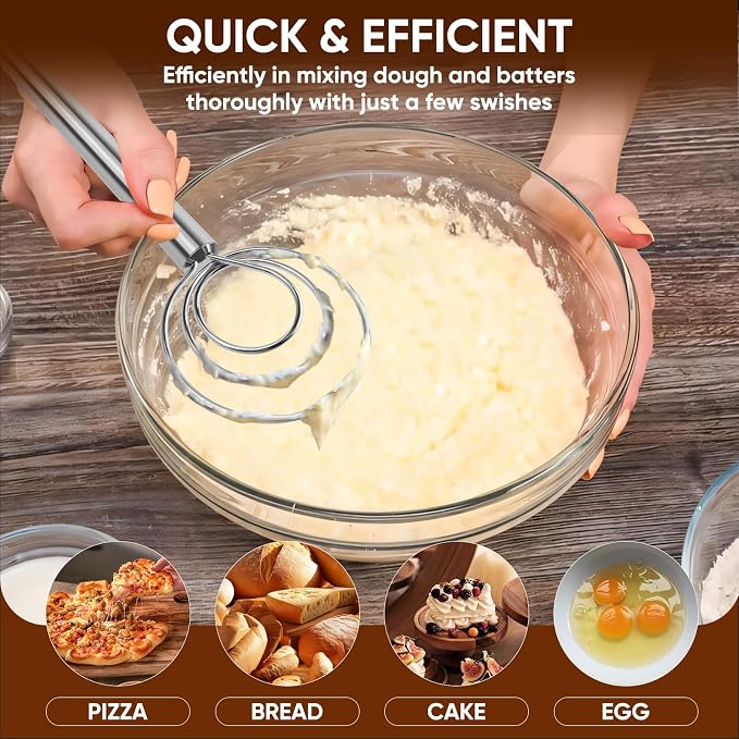 Maxjoy Danish Dough Whisk Stainless Steel Hook Dutch Style Bread Mixer - Image 4