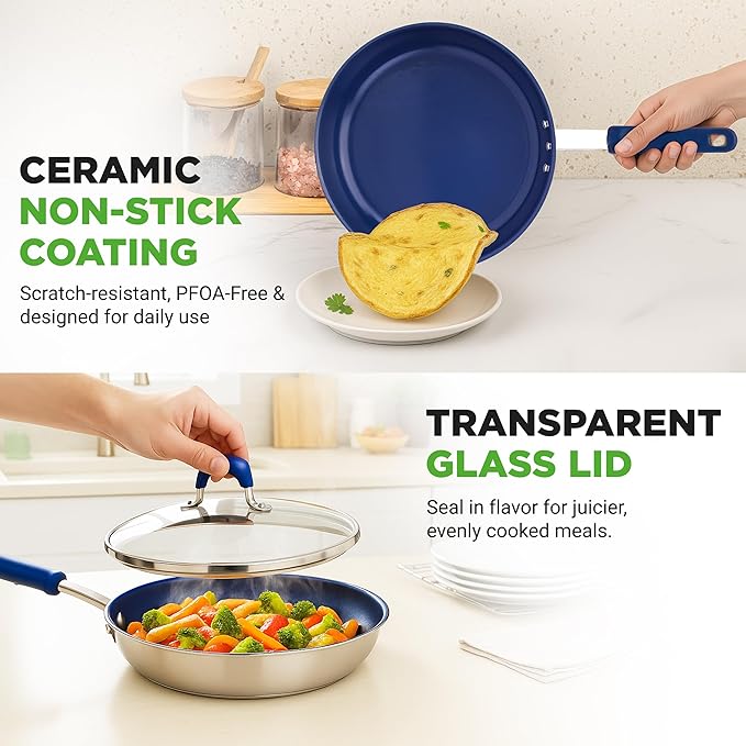 NutriChef 8" Fry Pan With Lid - Image 3
