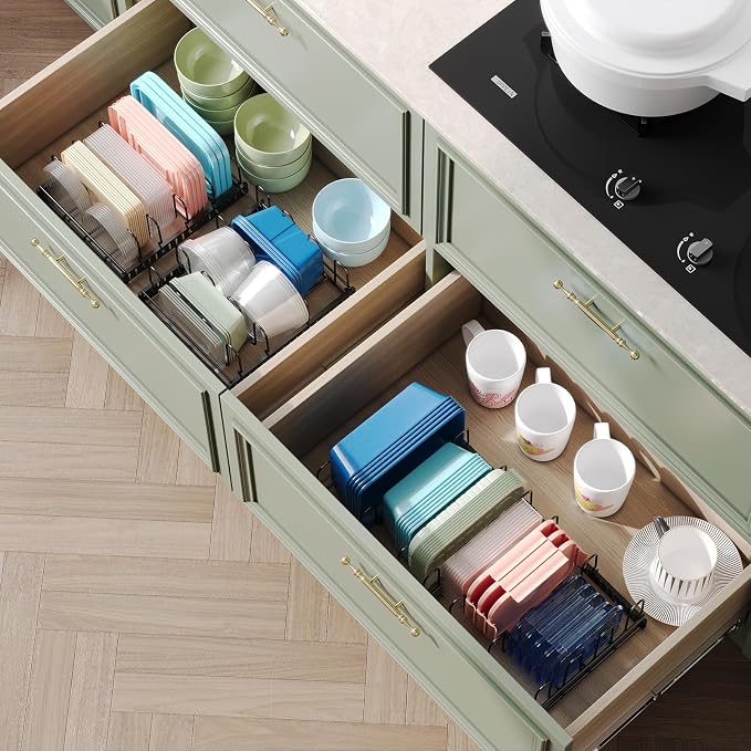 Expandable Food Container Lid Organizer, Large Capacity Adjustable 8 Dividers - Image 3