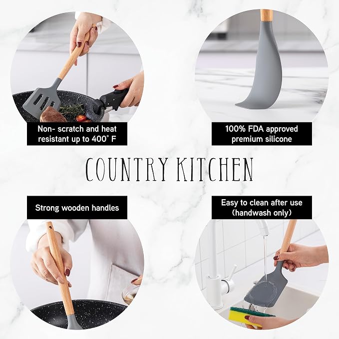 Country Kitchen Non Stick Silicone Utensil Set - Image 4