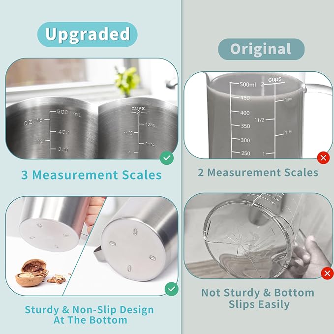 Newness 2-Pack Stainless Steel Measuring Cups Set, Metal Measuring Cup - Image 2