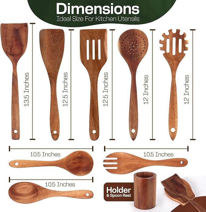 Wooden Spoons for Cooking Set of 10 - Image 2