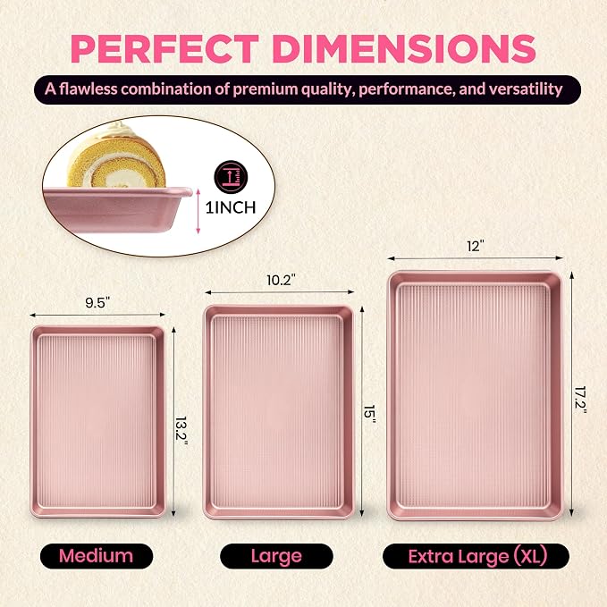 Professional Non-Stick Baking Sheets Set, 3-Piece Heavy Duty Carbon Steel - Image 2