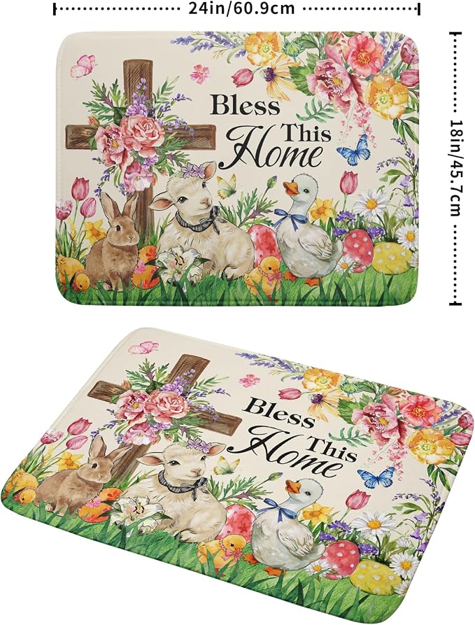 Easter Farmhouse Dish Drying Mat Funny Animal Microfiber Dish Pad - Image 2