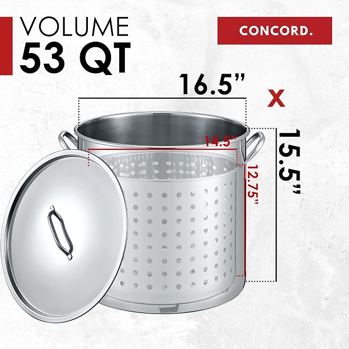 CONCORD 53 QT Stainless Steel Stock Pot w/Basket. Heavy Kettle. Cookware - Image 5