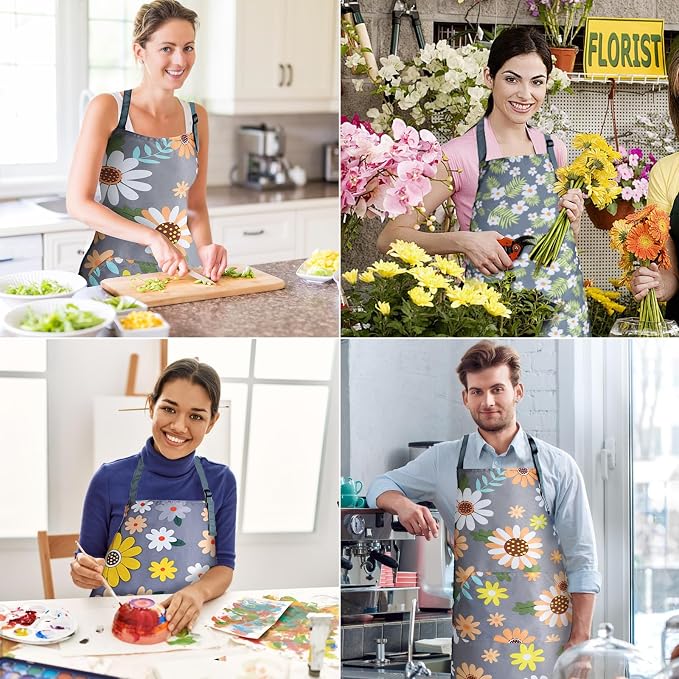 Apron for Women with Pockets, Adjustable Waterproof Floral Chef Aprons for - Image 5