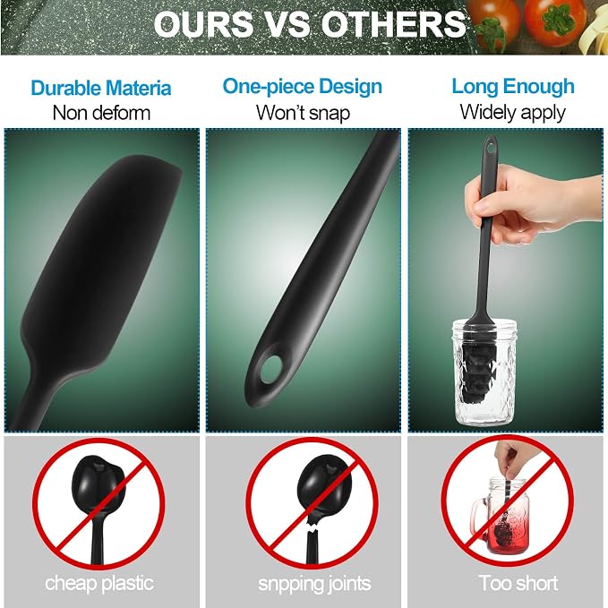 Patelai 2 Pieces Silicone Jar Spatula Long Handle Non-stick Rubber Scraper Heat - Image 3