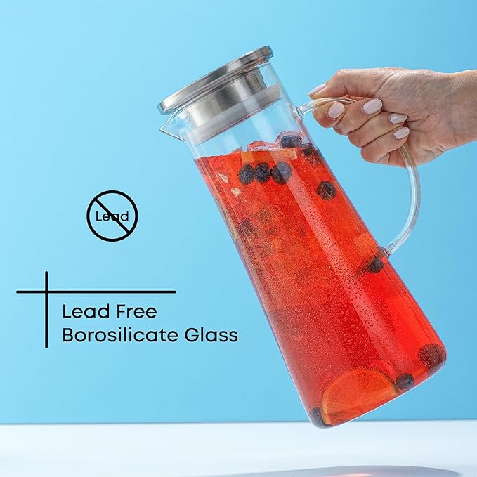 JoyJolt Glass Pitcher with Lid - 50oz Borosilicate Water Carafe - Image 5
