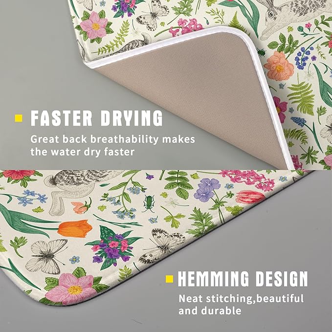 Spring Easter Dish Drying Mat for Kitchen Counter 16x18 Rabbit Bunny Green Pink - Image 3