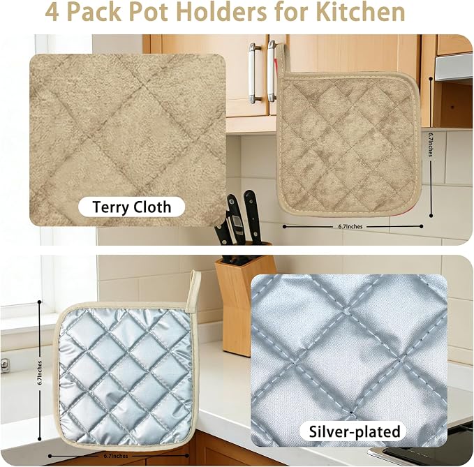 4 Pack Pot Holders for Kitchen Clearance Oven Potholders Sets for Kitchens Hot - Image 4