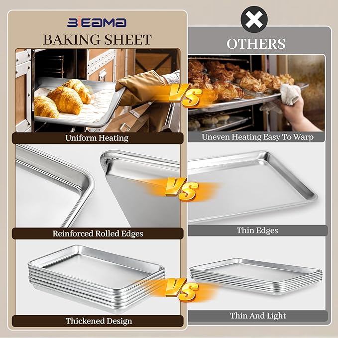 BIEAMA 12 Pack Full Size Baking Sheet Pan Aluminum Commercial Pan - Image 4