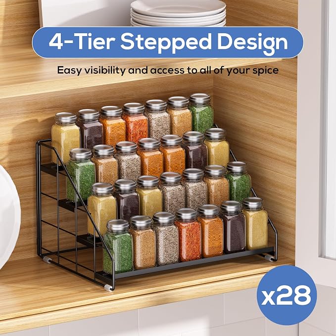 Spice Rack Organizer for Cabinet, 4 Tiered Spice Rack Organizer, Tiered - Image 4