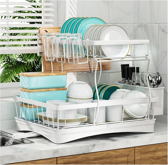 7 code Large Dish Drying Rack, 2-Tier Dish Racks by 7+code