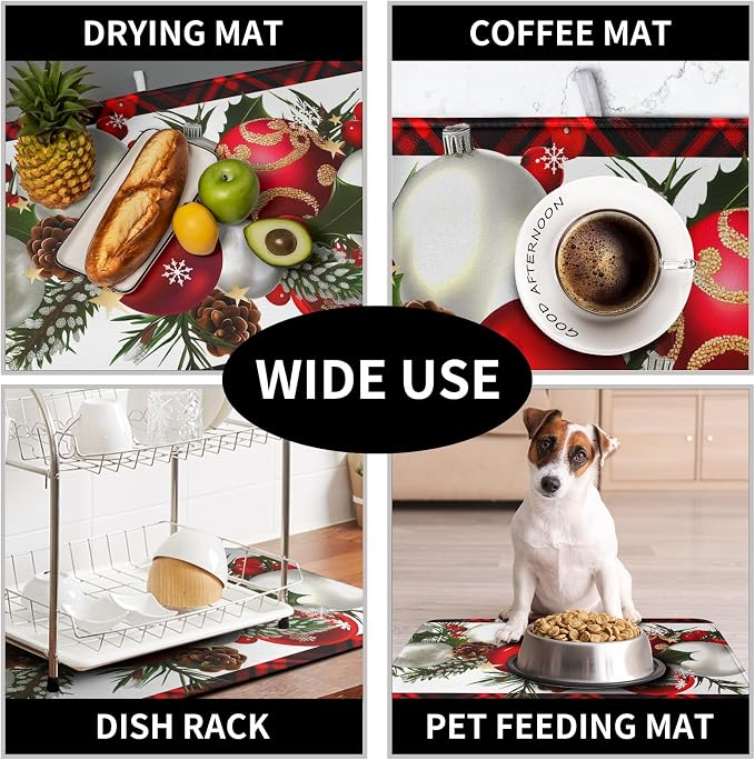 Red Buffalo Plaid Christmas Kitchen Drying Mats - Image 7