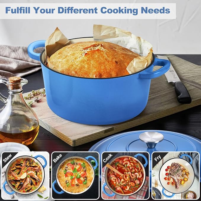 P&P CHEF 7QT Enameled Dutch Oven, Cast Iron Dutch Oven Pot - Image 7