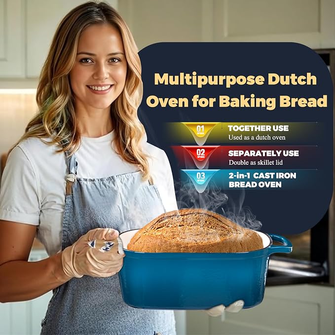 4.6 Quart Dutch Oven for Sourdough Bread Baking, Combo Oval Enameled Cast Iron - Image 8
