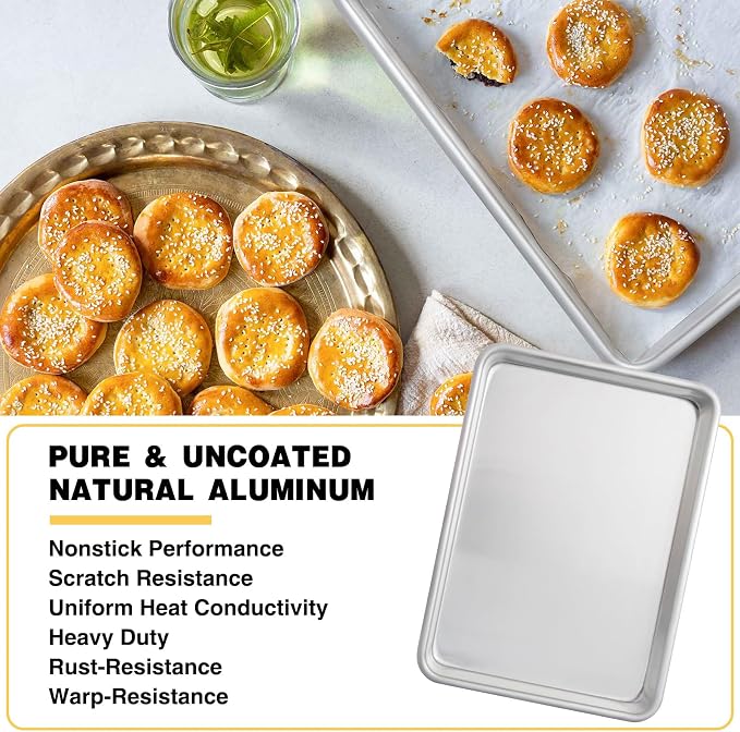 Commercial Quality Baking Sheet Pan Set, Natural Aluminum Cookie Sheet - Image 2