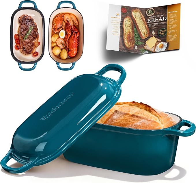 4.6-Quart Oval Dutch Oven for Bread Baking, 2 in 1 Enameled Cast Iron Bread Pan by Bakethewarmthoflife