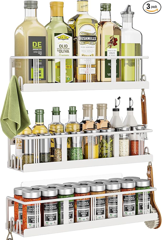 Bunoxea Spice Rack Wall Mounted 3 Pack, Space-Saving Spice Organizer by Bunoxea