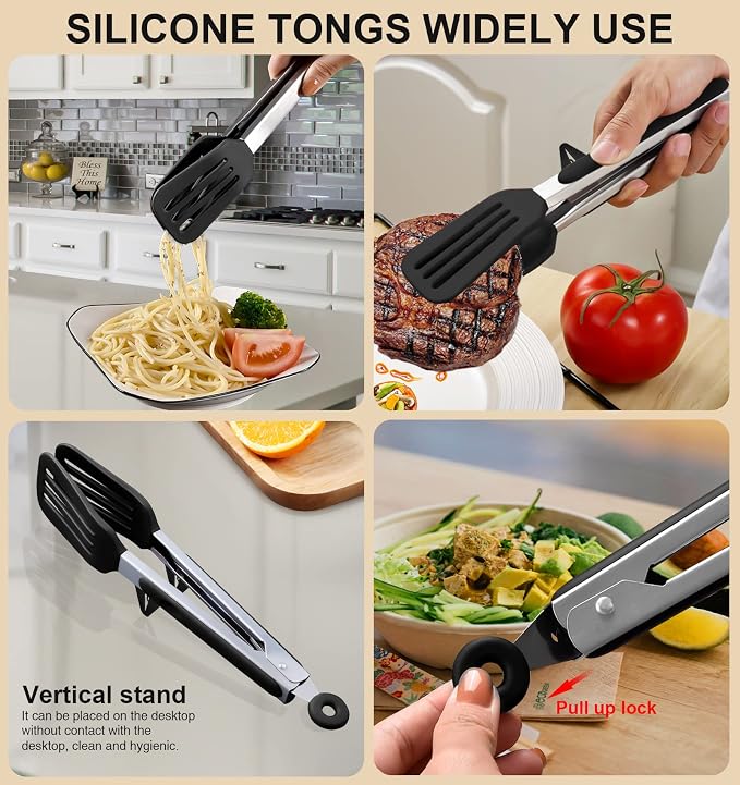 4PCS Flexible Silicone Spatula Turner Set and Kitchen Food Tongs - Image 5