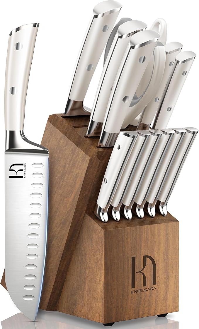 KnifeSaga Kitchen Knife Set Premium, Japanese High Carbon Stainless Steel 15 by PushBoundariesforSharpness