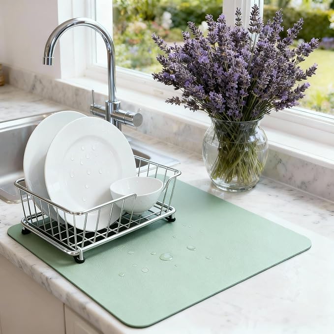 Dish Drying Mat Super Absorbent – 16" x 18" Coffee Mat by STRABELLAHOMEKITCHEN