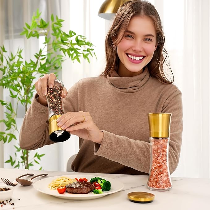 VEVOK CHEF Gold Salt and Pepper Grinder Mill Set Stainless Steel Pepper Shaker - Image 2