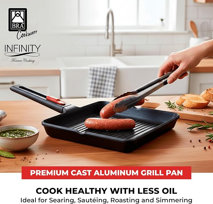 BRA COOKWARE Infinity Nonstick Ribbed Grill Pan | Cast Aluminum Searing Skillet - Image 3