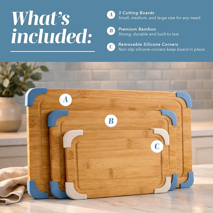 COOK WITH COLOR Non-Slip Cutting Board Set – Kitchen Essentials with Easy Grip - Image 2