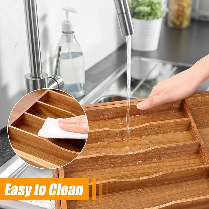 Bellsal Large Premium Acacia Wood Silverware Organizer - Image 6
