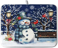 Winter Snowman Dish Drying Mat for Kitchen Counter 18x24, Xmas Snowflakes Dish by Kwlegh