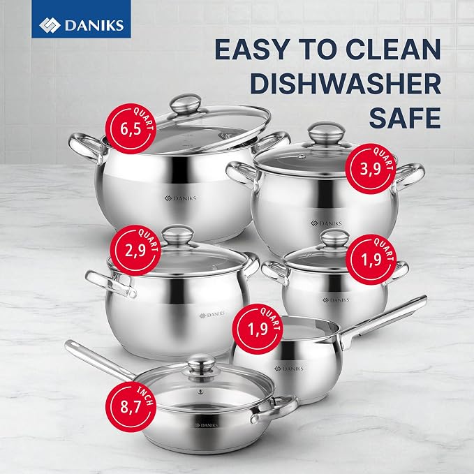 Daniks Classic 11-Piece Stainless Steel Cookware Set - Image 2