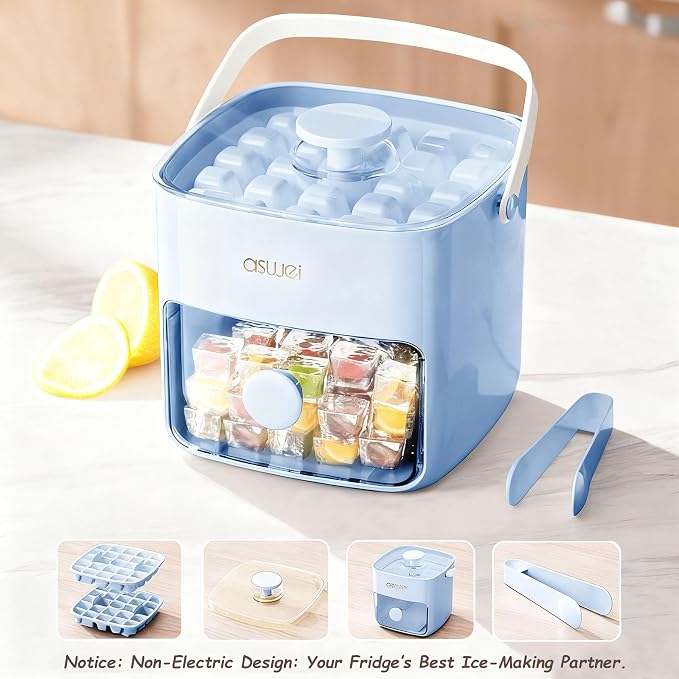 Ice Cube Tray with Lid and Bin, Pack Stackable Ice Tray with Bin and Scoop - Image 2