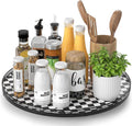 16" Black and White Kitchen Lazy Susan Turntable, Round Checkered Decorative by AMH